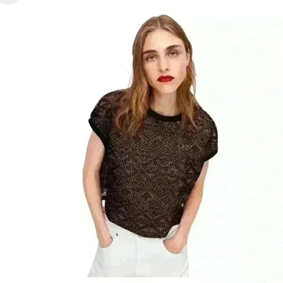 ZARA Metallic Black Mesh Wide Oversized Sleeveless Crop Tank Top Blouse Size S - Picture 8 of 8